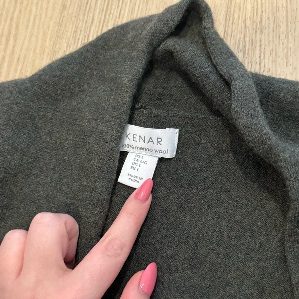 Kenar 100% Merino Wool Open Front Cardigan – Dark Olive Green - Picture 4 of 5